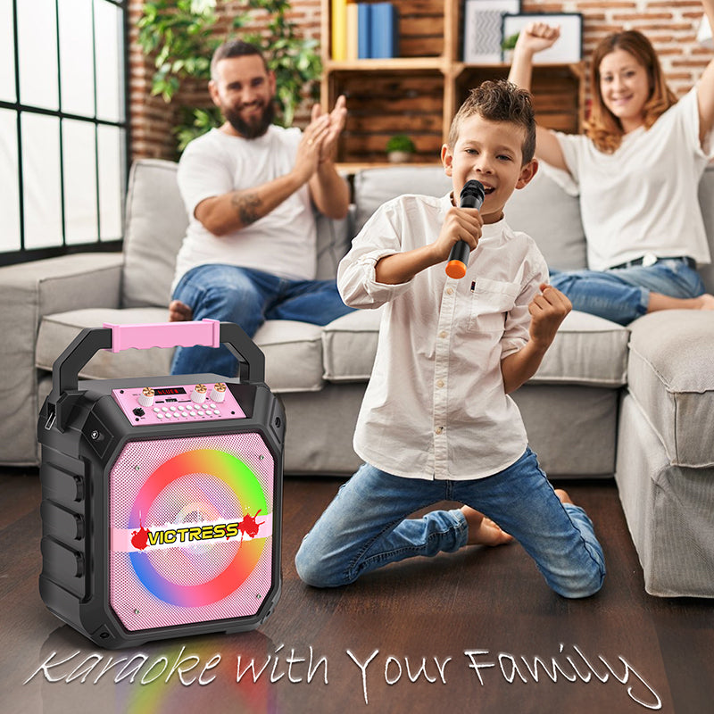 K170 Portable Karaoke Machine Dual Wireless Mics and RGB Disco Lights