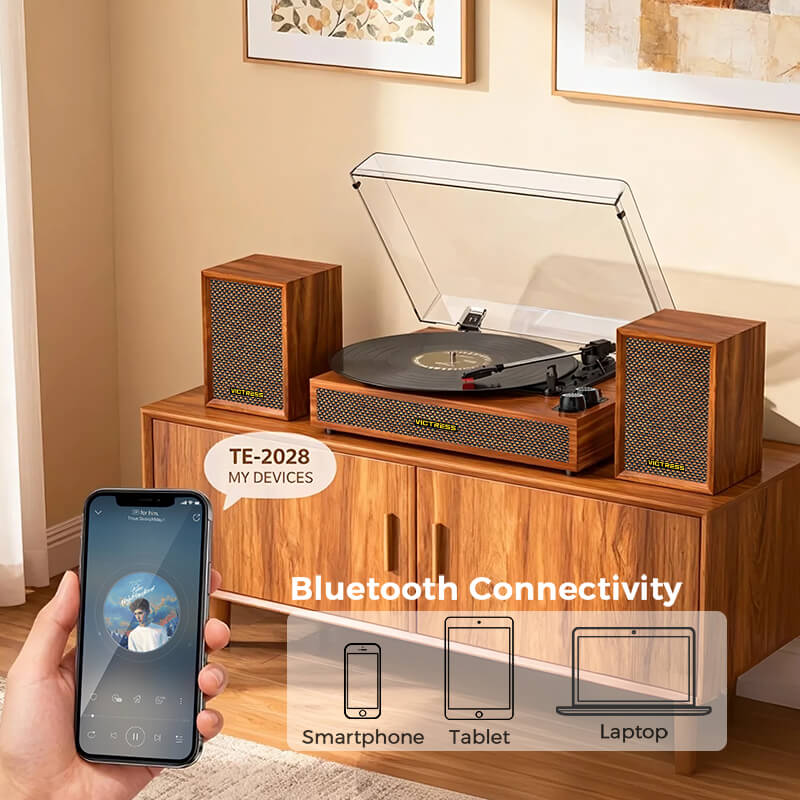 TE-2028 3-Speed Belt-Drive Turntable System with External Stereo Speakers