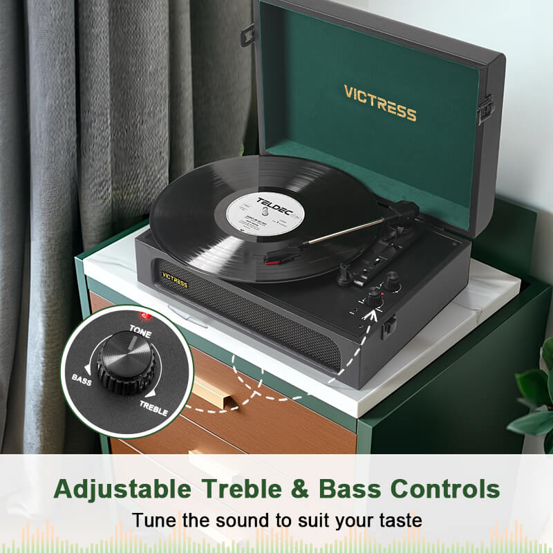 TE-108D Retro Portable Turntable and Stereo Speaker System