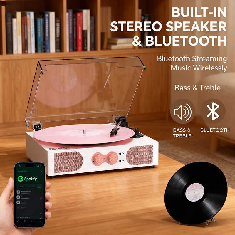Tranlanin Vintage Bluetooth Record Player with Built-in Speakers