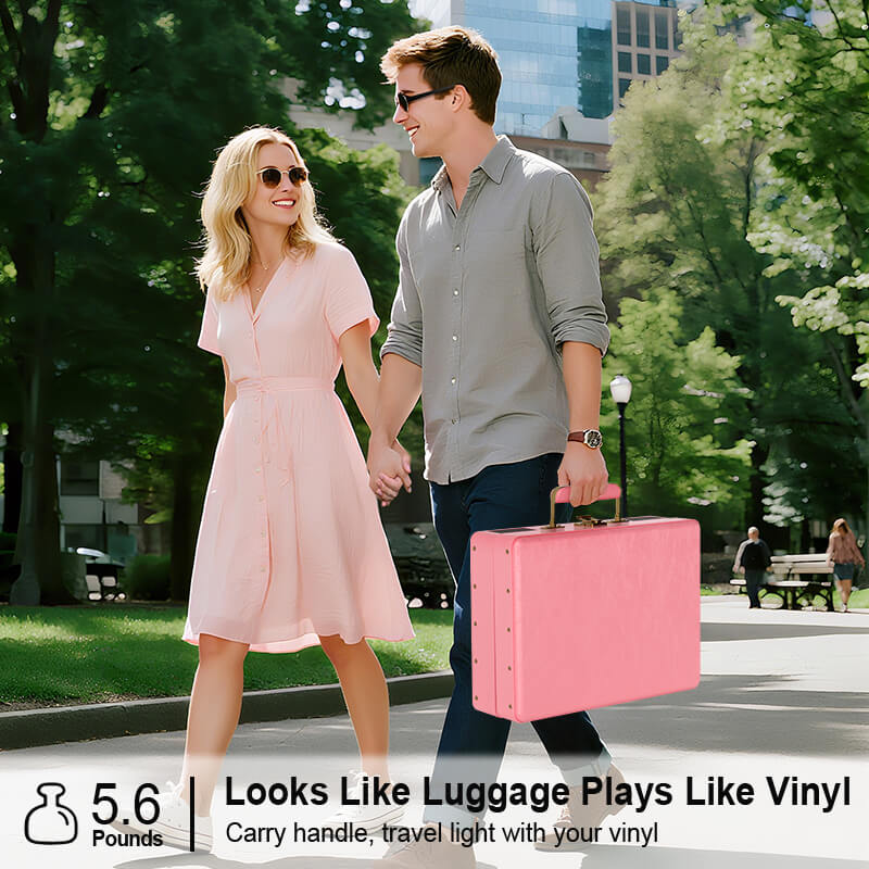 TE-2026 Pink Portable Turntable USB Recording and Bluetooth