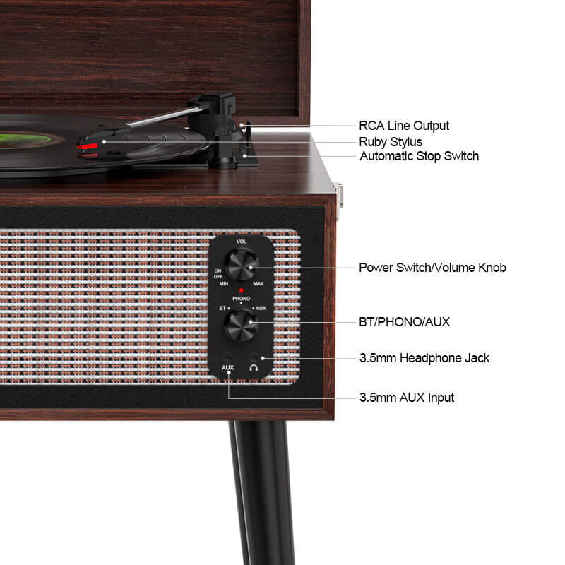 TE-2015C Pink Standing Turntable 4-Speaker HiFi USB to PC Recording