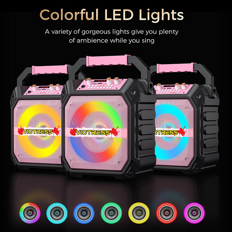 K170 Portable Karaoke Machine Dual Wireless Mics and RGB Disco Lights