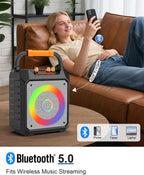 Karaoke Machine. 30W Karaoke Machine for Adults. Portable Karaoke Machine with 2 Wireless Microphones. LED Lights Speaker with Microphone. Supports TF/SD/USB. AUX in. FM. REC for Party - VICTRESS