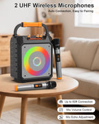 Karaoke Machine. 30W Karaoke Machine for Adults. Portable Karaoke Machine with 2 Wireless Microphones. LED Lights Speaker with Microphone. Supports TF/SD/USB. AUX in. FM. REC for Party - VICTRESS