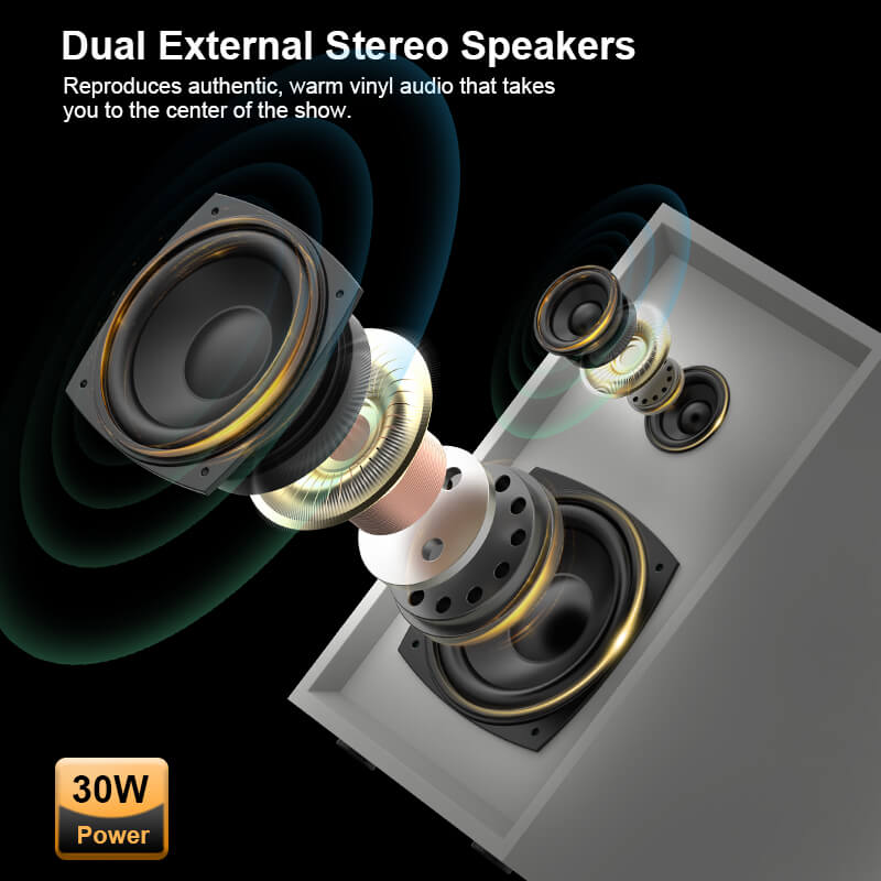 TE-003 Turntable System with External Speakers Bluetooth and USB Recording