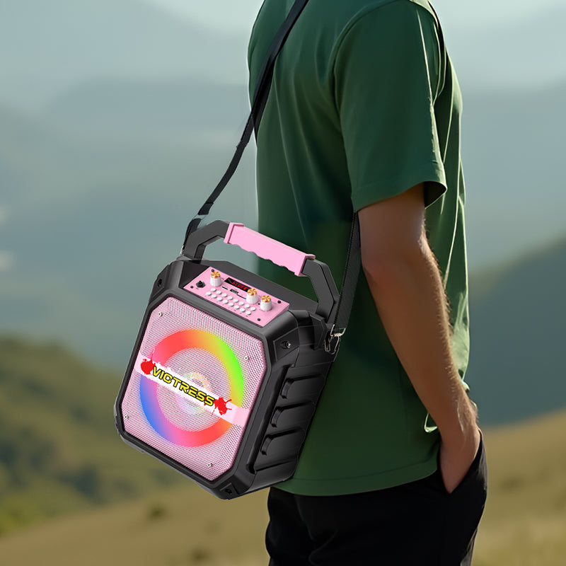 K170 Portable Karaoke Machine Dual Wireless Mics and RGB Disco Lights