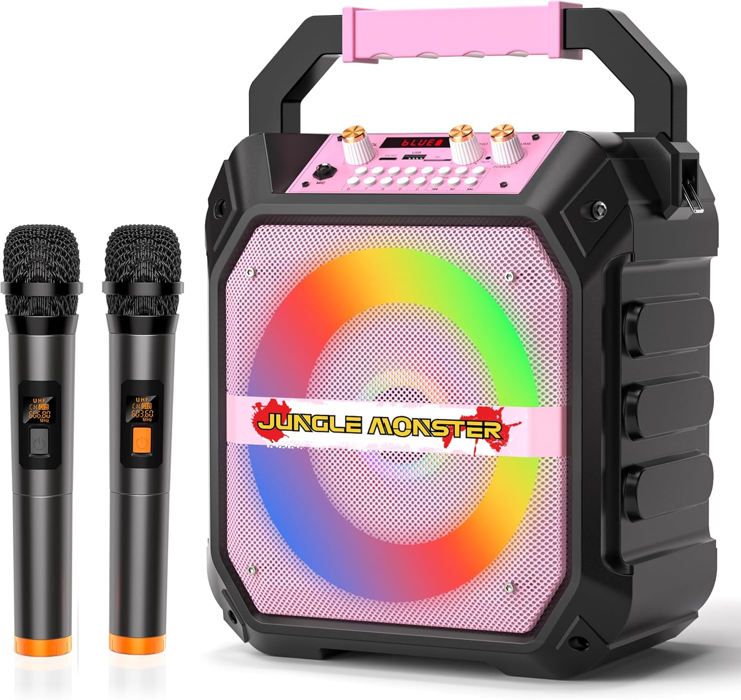 Karaoke Machine. 30W Karaoke Machine for Adults. Portable Karaoke Machine with 2 Wireless Microphones. LED Lights Speaker with Microphone. Supports TF/SD/USB. AUX in. FM. REC for Party - VICTRESS