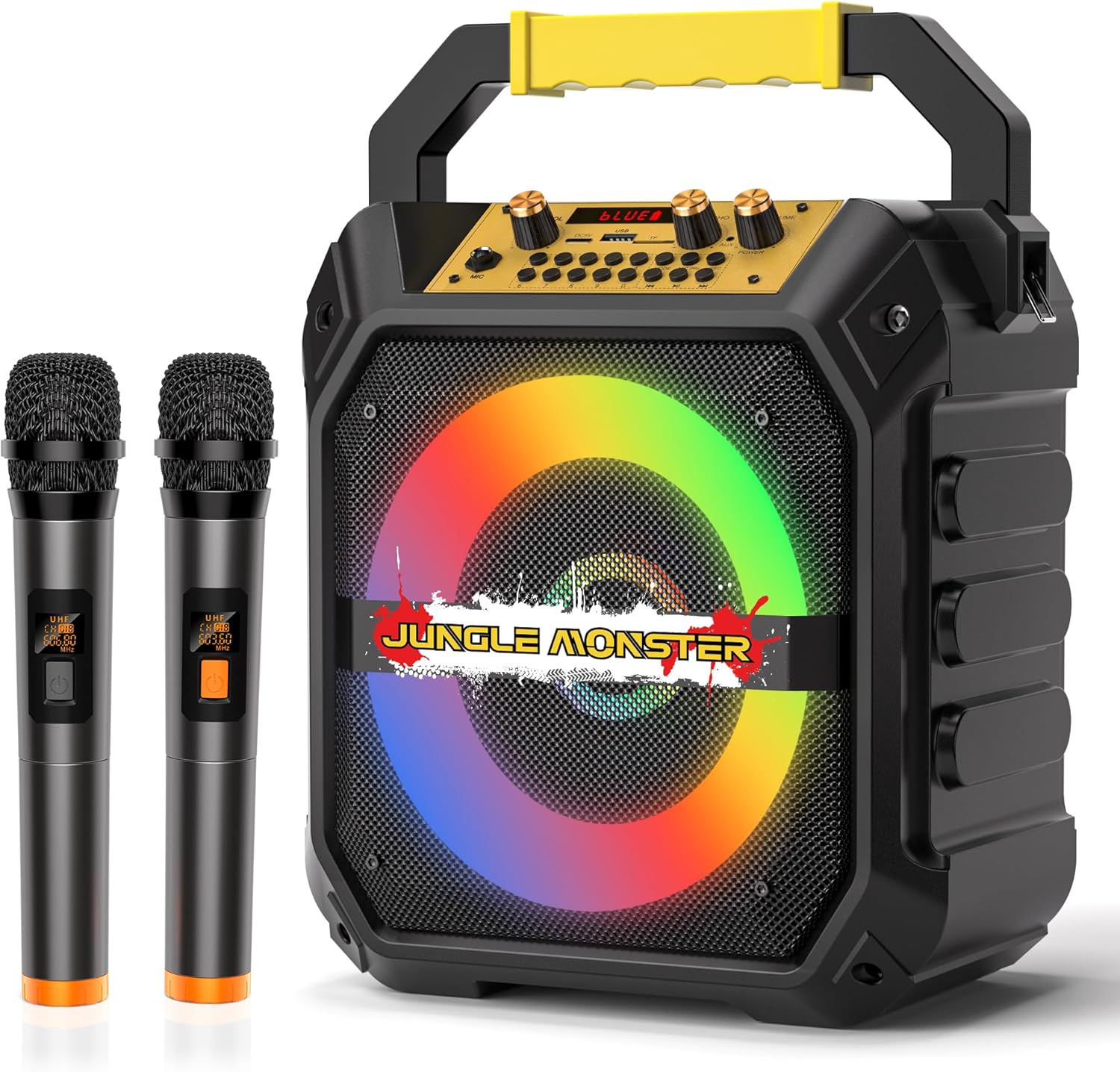 Karaoke Machine. 30W Karaoke Machine for Adults. Portable Karaoke Machine with 2 Wireless Microphones. LED Lights Speaker with Microphone. Supports TF/SD/USB. AUX in. FM. REC for Party - VICTRESS