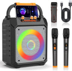Karaoke Machine. 30W Karaoke Machine for Adults. Portable Karaoke Machine with 2 Wireless Microphones. LED Lights Speaker with Microphone. Supports TF/SD/USB. AUX in. FM. REC for Party - VICTRESS