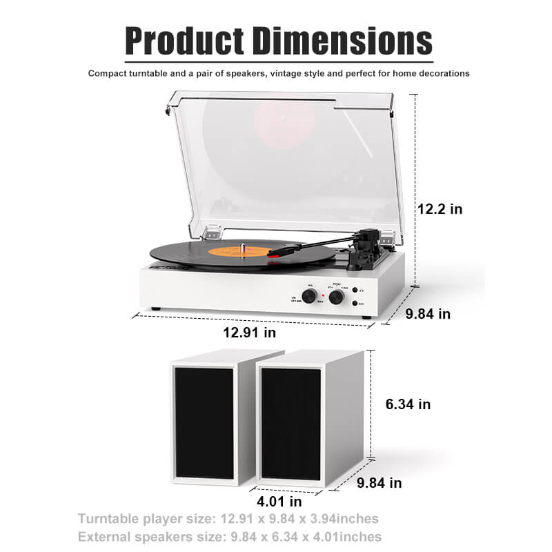TE-003 Turntable System with External Speakers Bluetooth and USB Recording
