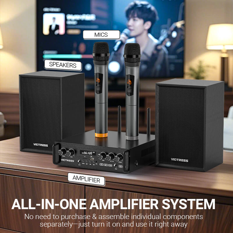 Victress AH001 450W Hi-Fi Bluetooth Amplifier with Wireless Microphones