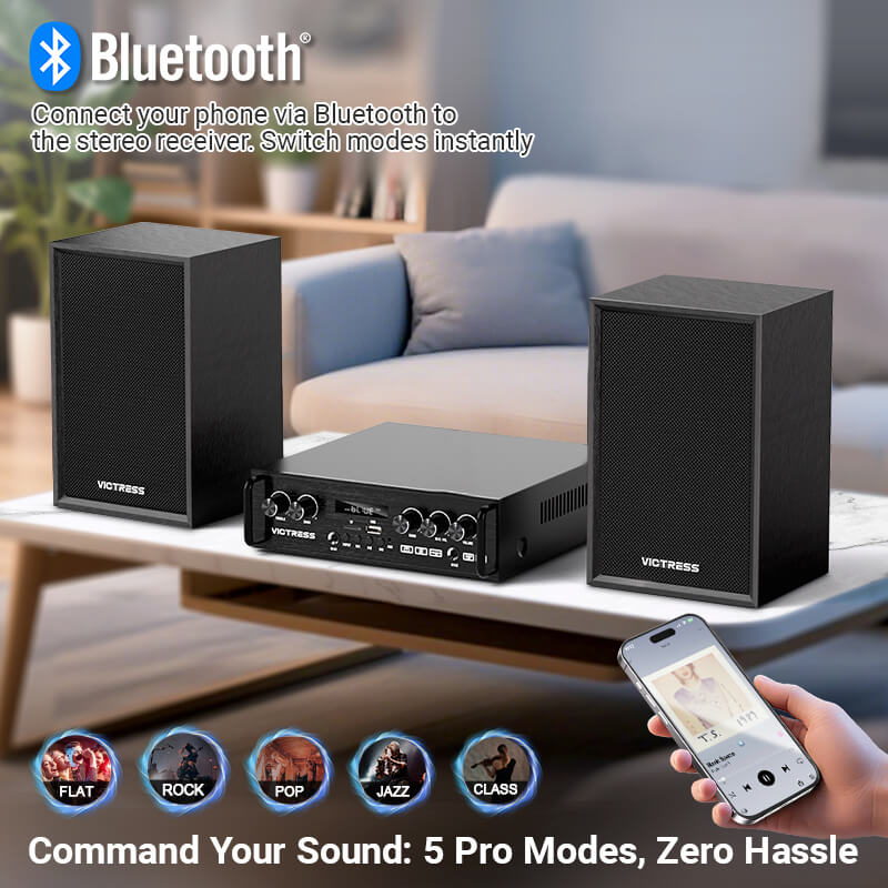 Victress AH001 450W Hi-Fi Bluetooth Amplifier with Wireless Microphones