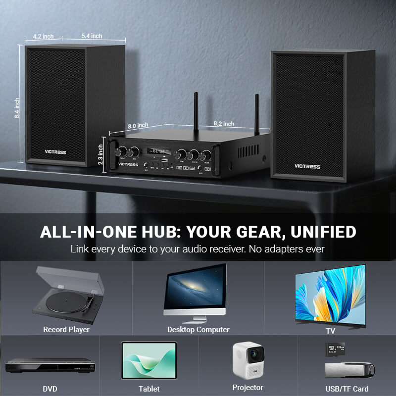 Victress AH001 450W Hi-Fi Bluetooth Amplifier with Wireless Microphones