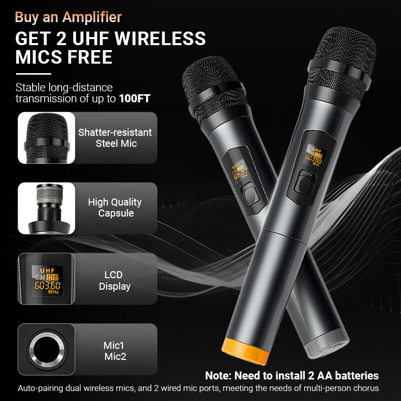 Victress AH001 450W Hi-Fi Bluetooth Amplifier with Wireless Microphones