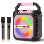 K170 Portable Karaoke Machine Dual Wireless Mics and RGB Disco Lights
