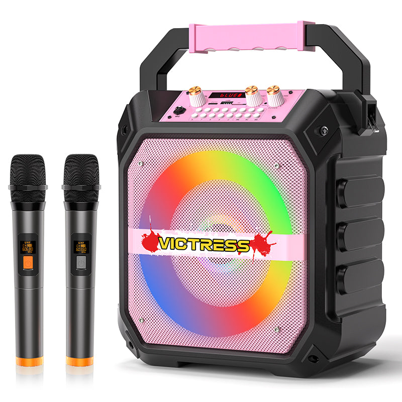 K170 Portable Karaoke Machine Dual Wireless Mics and RGB Disco Lights