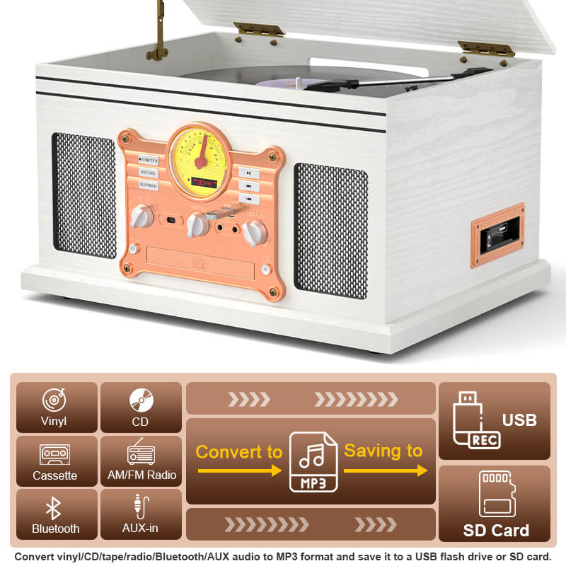 TE-007R All-in-One Record Player with Cassette Deck and USB Recording