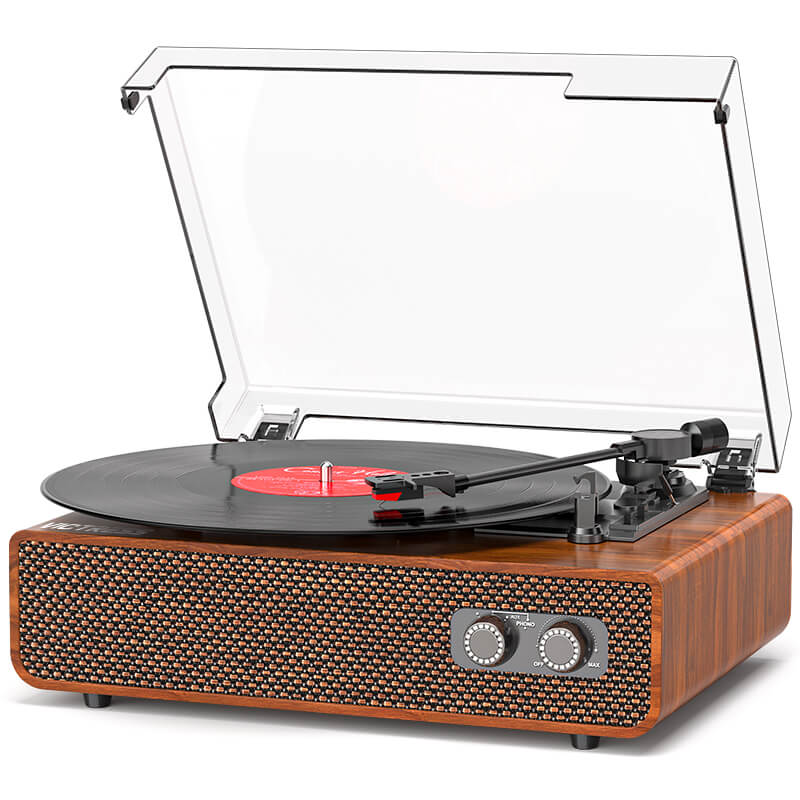 TE-2018 Black Leather Bluetooth Record Player with Auto-Stop and RCA Output