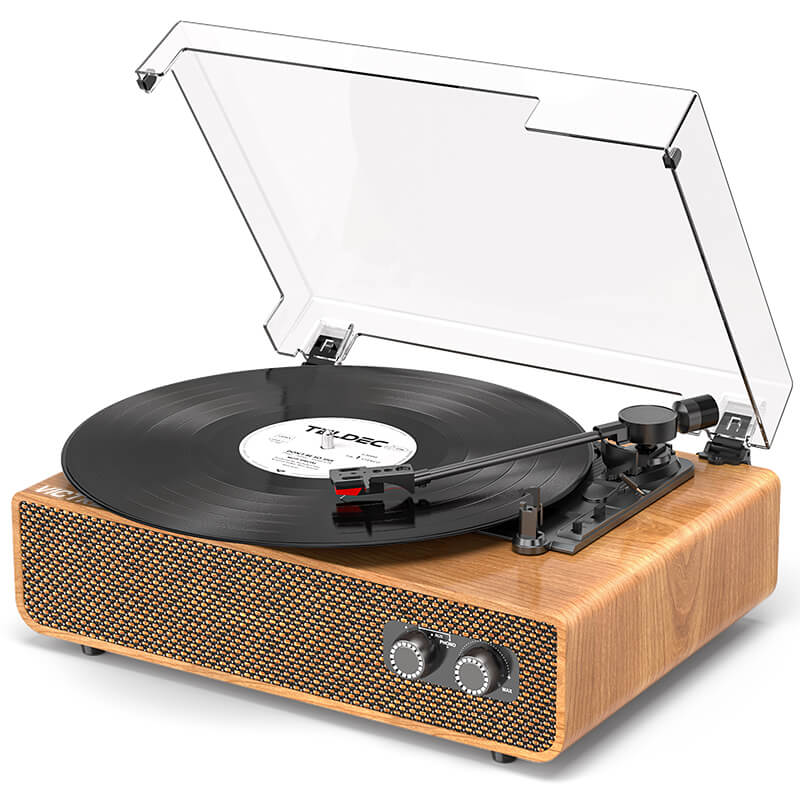 TE-2018 Black Leather Bluetooth Record Player with Auto-Stop and RCA Output