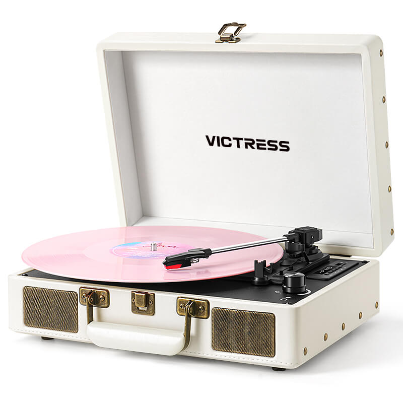 TE-2026 Pink Portable Turntable USB Recording and Bluetooth