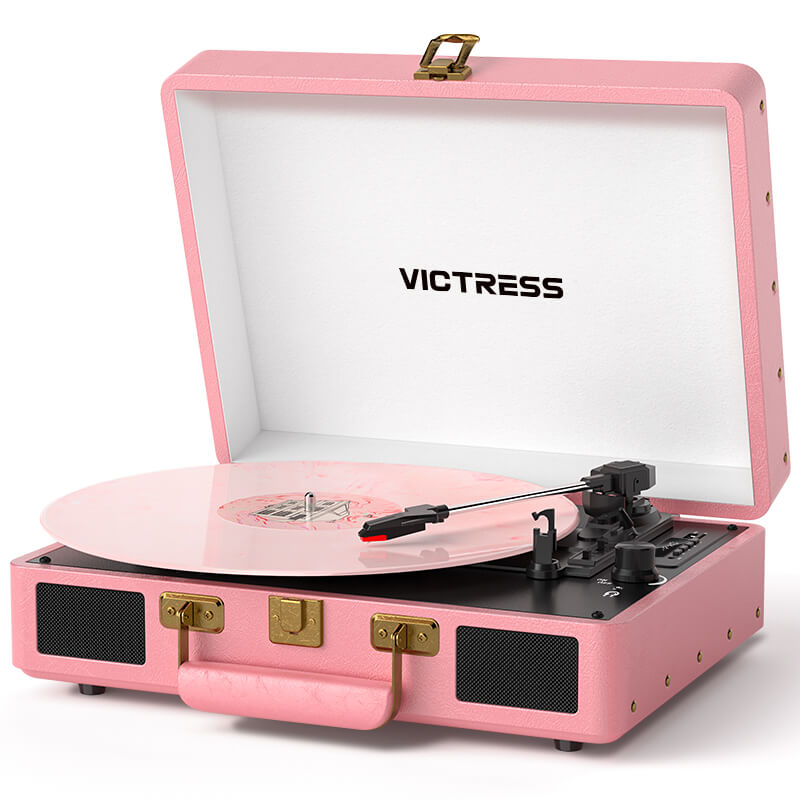 TE-2026 Pink Portable Turntable USB Recording and Bluetooth