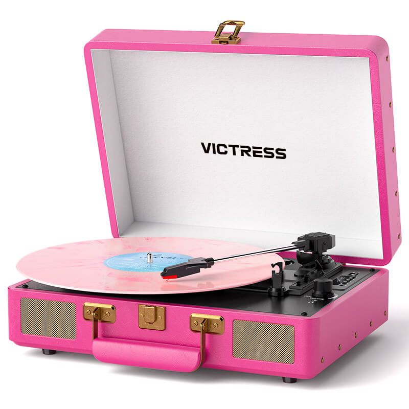 TE-2026 Pink Portable Turntable USB Recording and Bluetooth