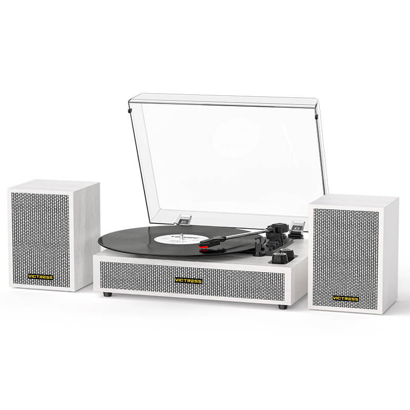 TE-2028 3-Speed Belt-Drive Turntable System with External Stereo Speakers